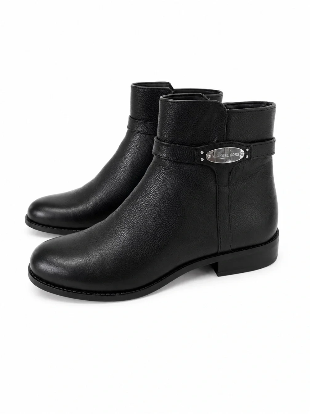 Michael Kors Black Leather Ankle Boots Size 9.5M Side Zip Low Heel Booties
